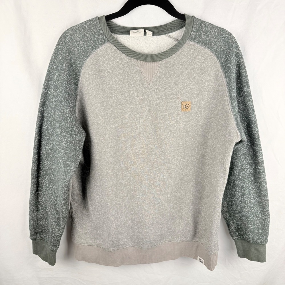 Tentree Men's Pullover Sweatshirt Gray Green Organic Cotton Logo Small Basic‎